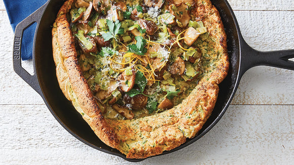 Herbed Dutch Baby with Creamy Mushrooms and Leeks